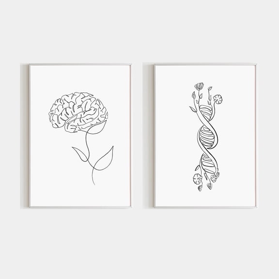 DNA and Brain Art Abstract Human Anatomy Medical Art Floral Design Set 2
