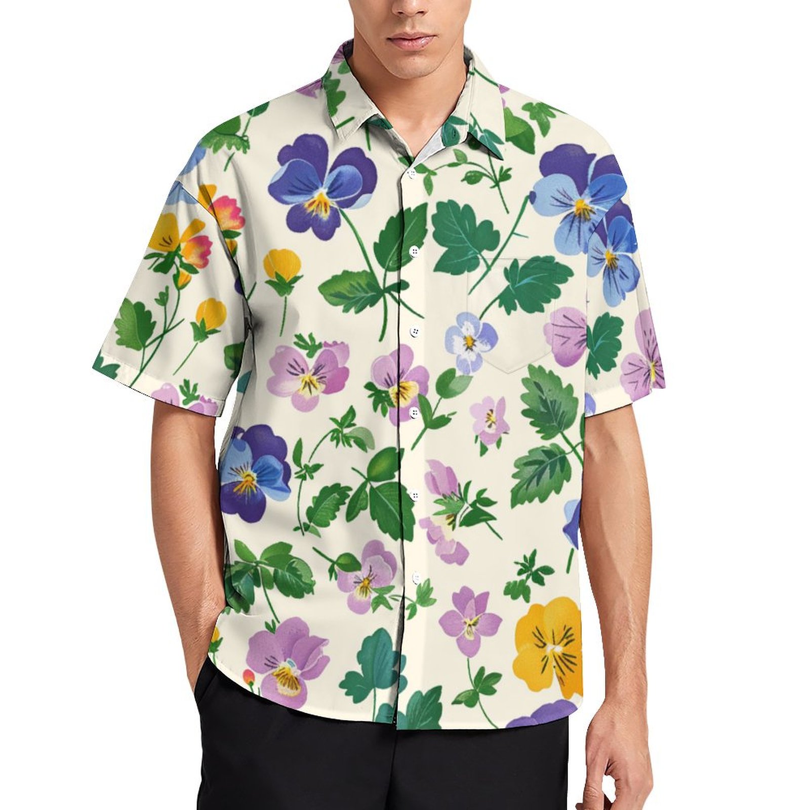 DNAGSB Bright Pansy Ditsy 25 Mens Casual Shirts, Casual Mens Summer