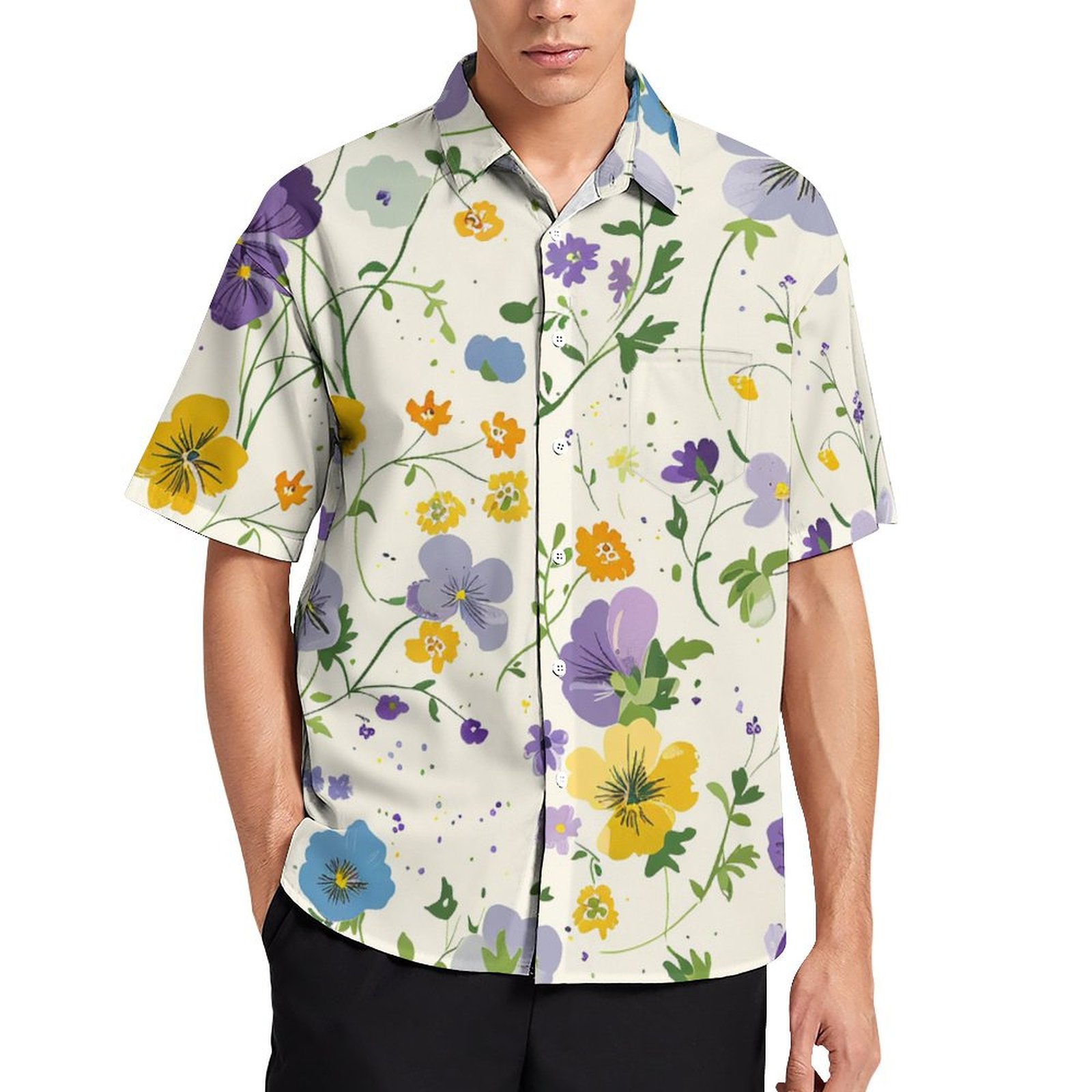 DNAGSB Graceful Pansy Ditsy 375 Mens Casual Shirts, Casual Mens Summer