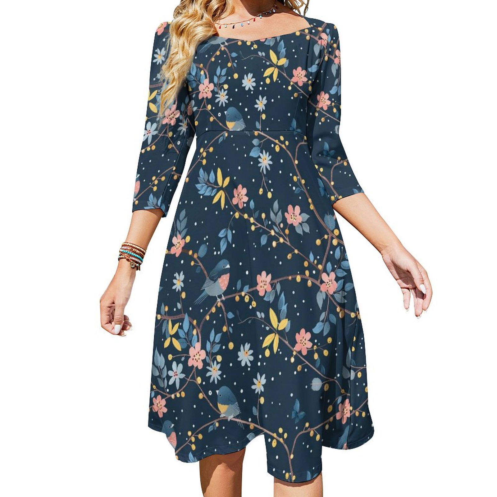 DNAGSB Little Birds And Fairy Lights219 Women's 3/4 Sleeve High Waist