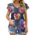 DNAGSB Pansy Watercolor Tartan 2382 Women‘s Tshirts Ruffle Short