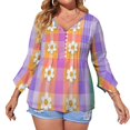 DNAGSB Rainbow Gingham Flowers27 Women's Long Sleeve Henley Tshirt