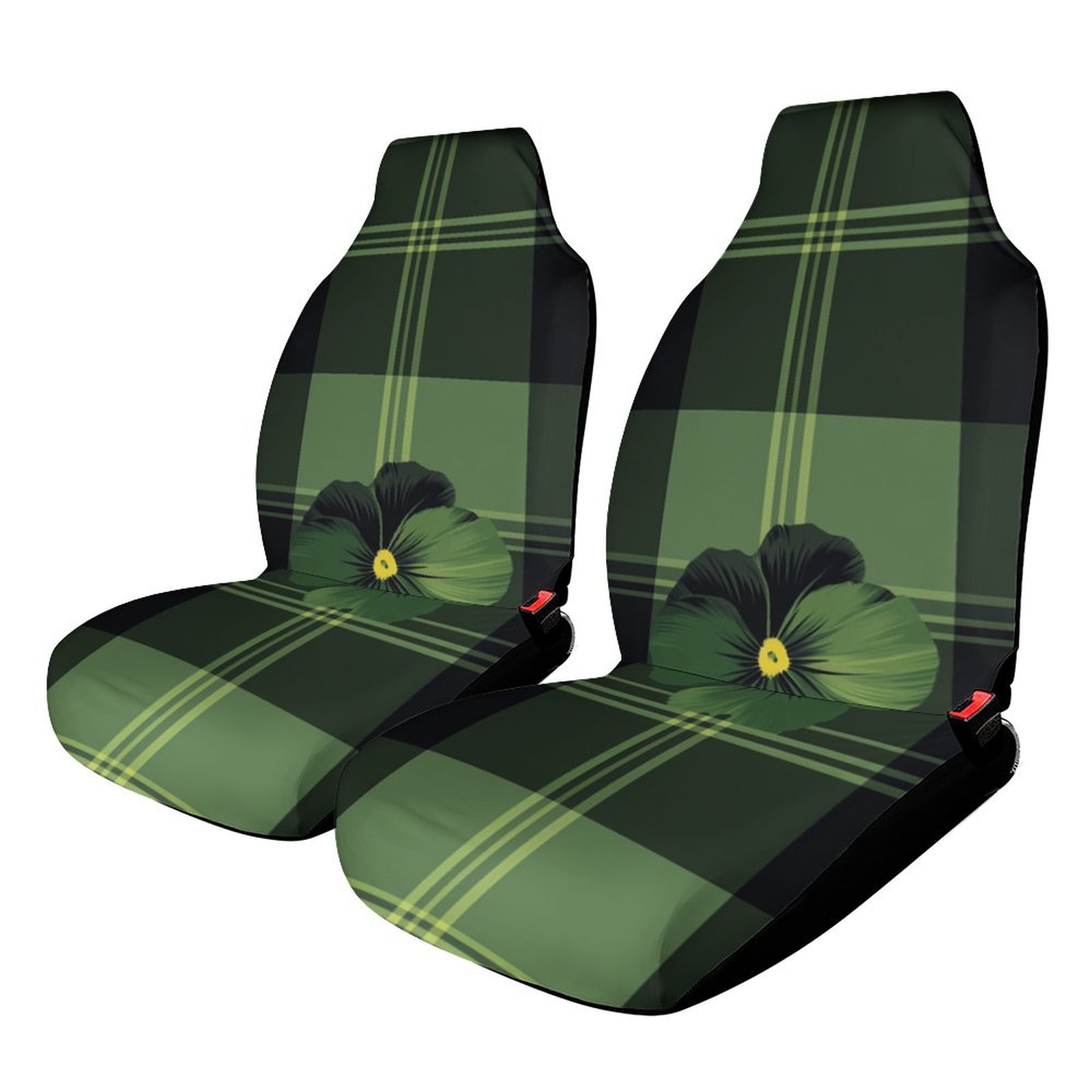 DNAGSB Tartan Plaid Green Pansy3698 Automotive Seat Covers with Storage