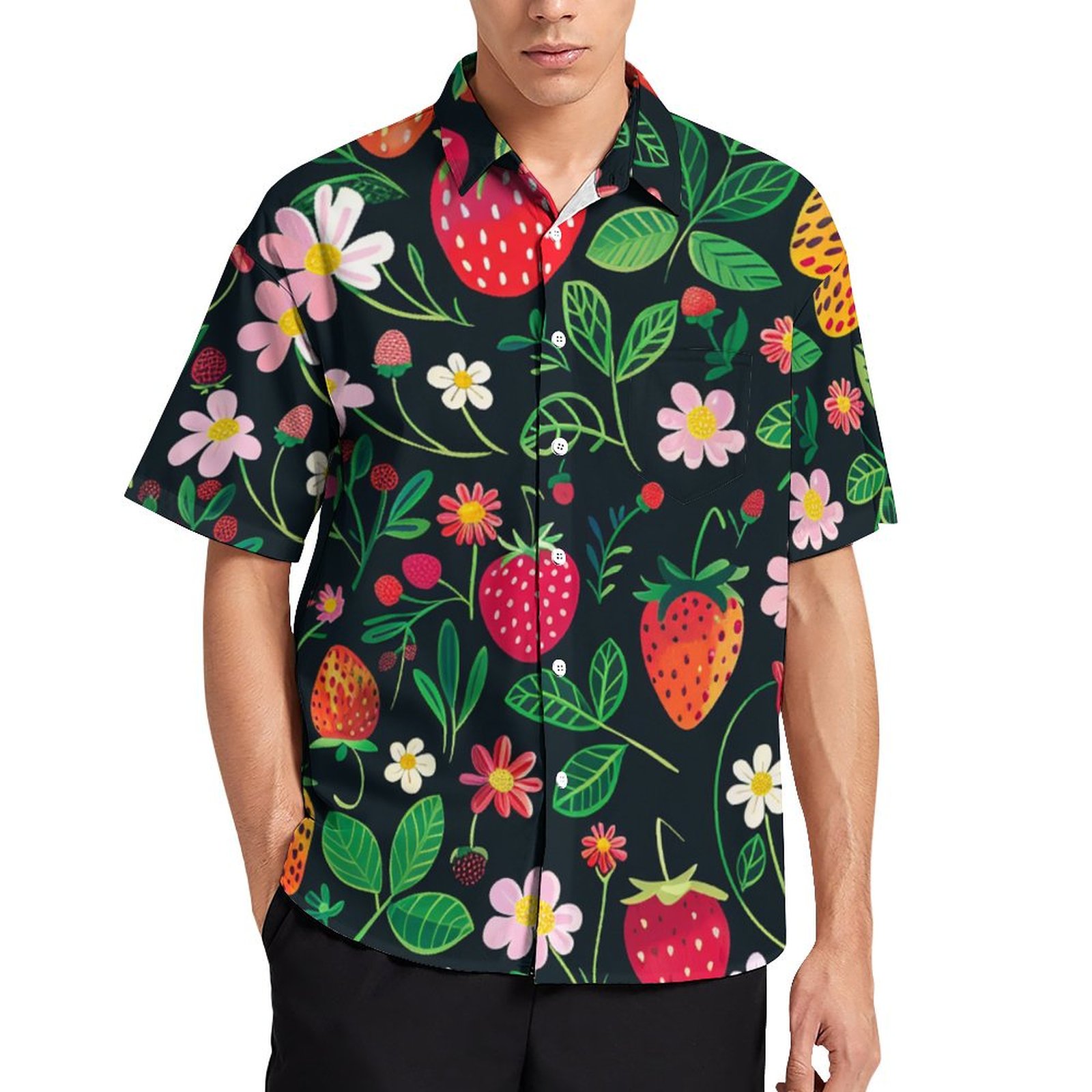 DNAGSB Vibrant Strawberry Medley 870 Mens Casual Shirts, Casual Mens