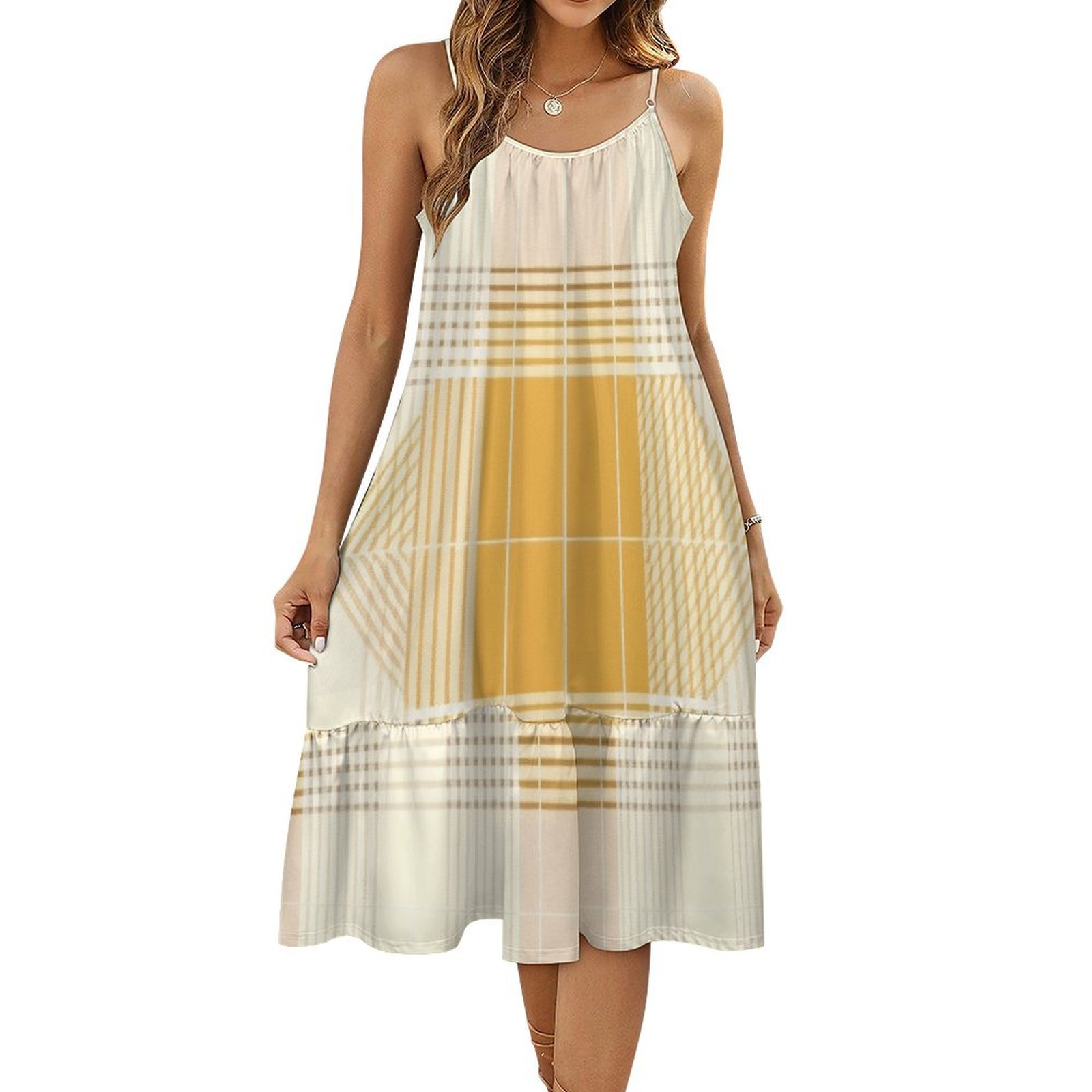 HANSHBDB Classic Yellow Tattersall 134 Women's Maxi Summer Dress
