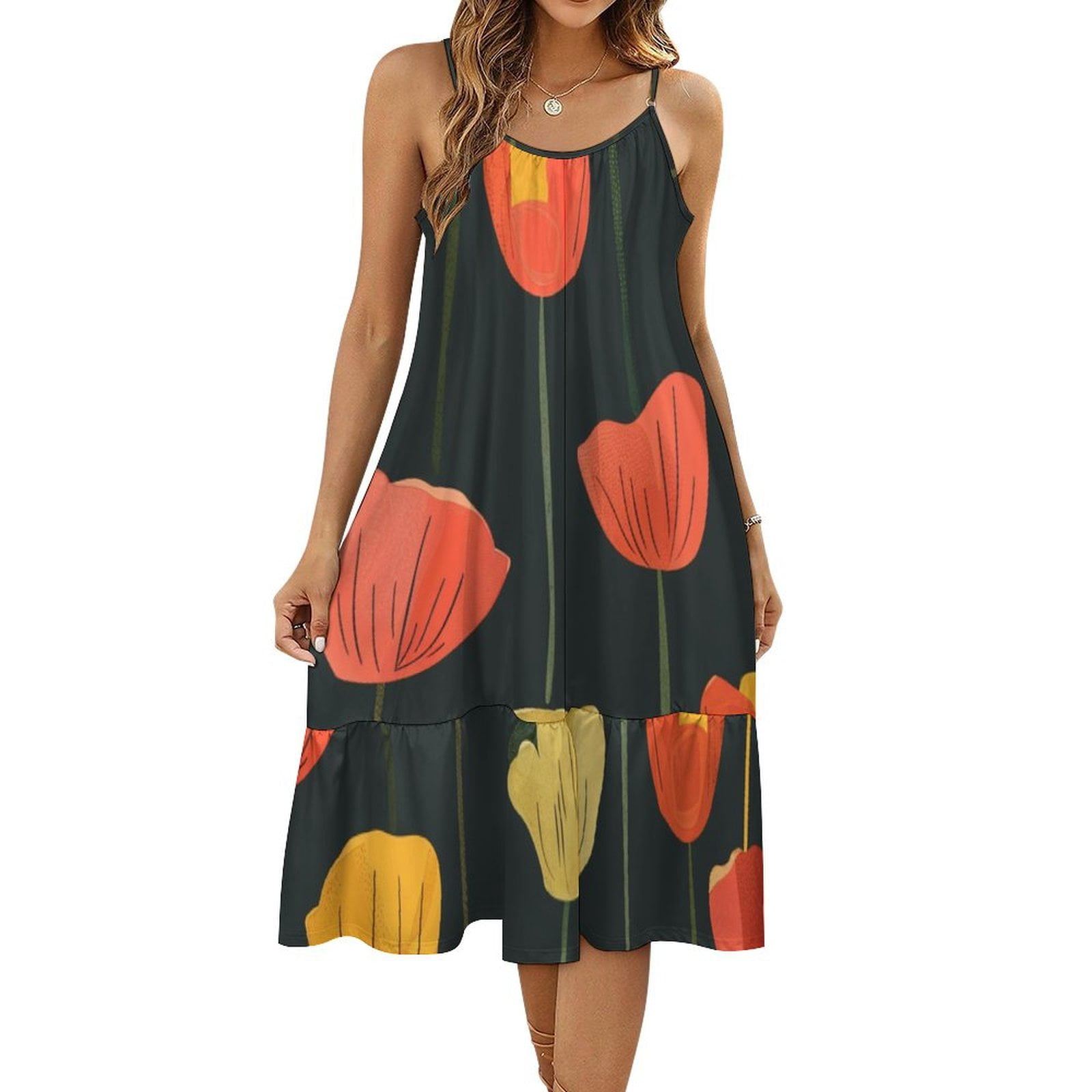 HANSHBDB Fancy Corn Poppy 139 Women's Maxi Summer Dress , Loose