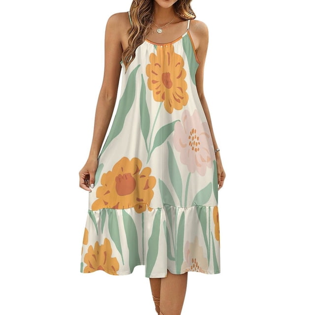 HANSHBDB Happy Marigold Artwork 887 Women's Maxi Summer Dress , Loose