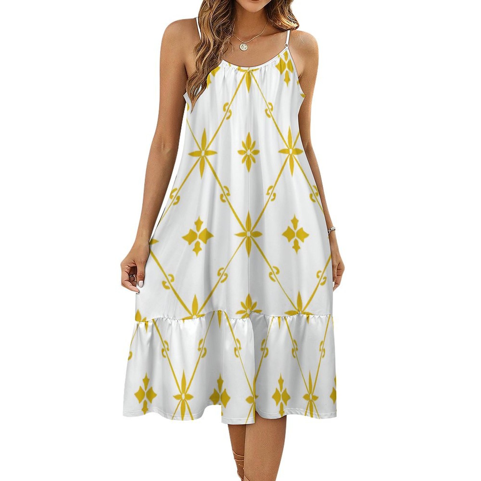 HANSHBDB Intricate Yellow Motifs 249 Women's Maxi Summer Dress , Loose