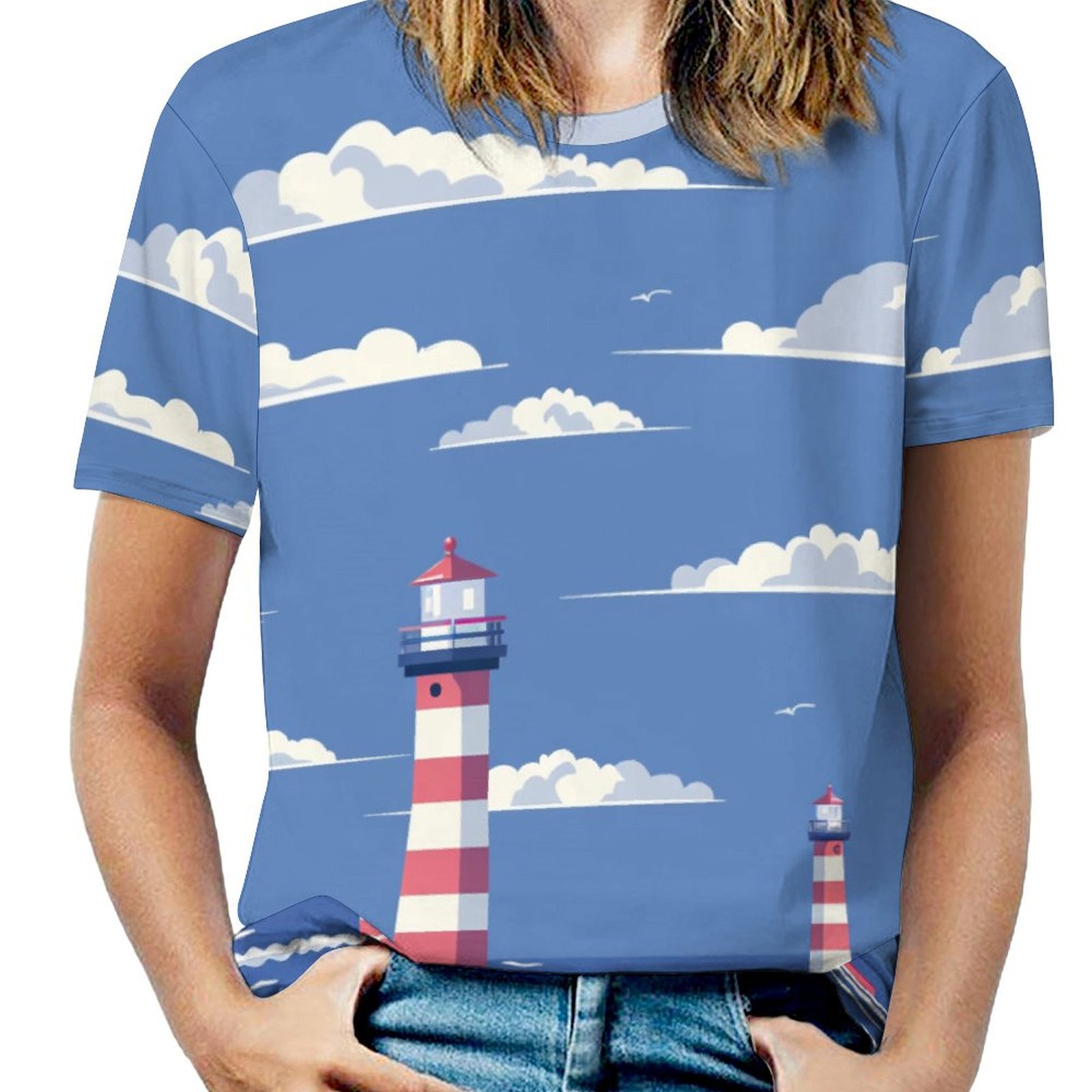 DNAGSBBSN Lighthouse Seaside View219 Full Print Graphic T Shirts