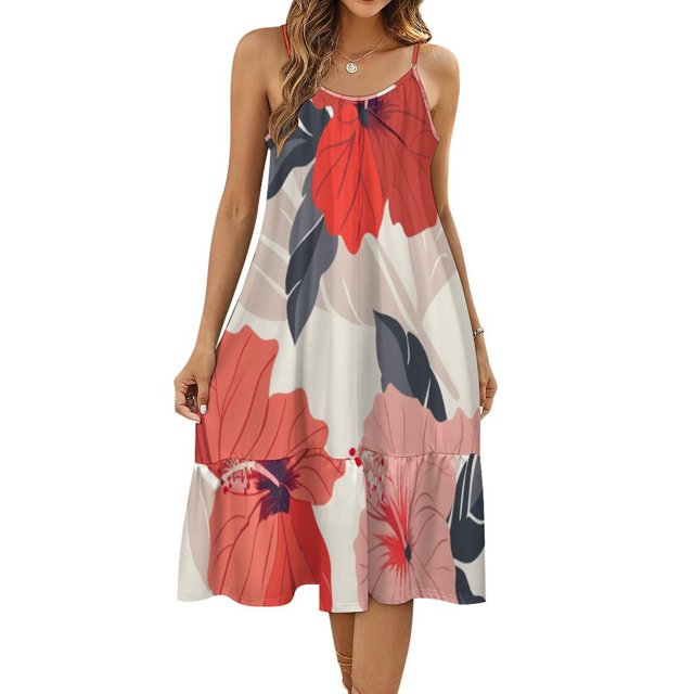 HANSHBDB Lush Hibiscus Flowers 445 Women's Maxi Summer Dress , Loose