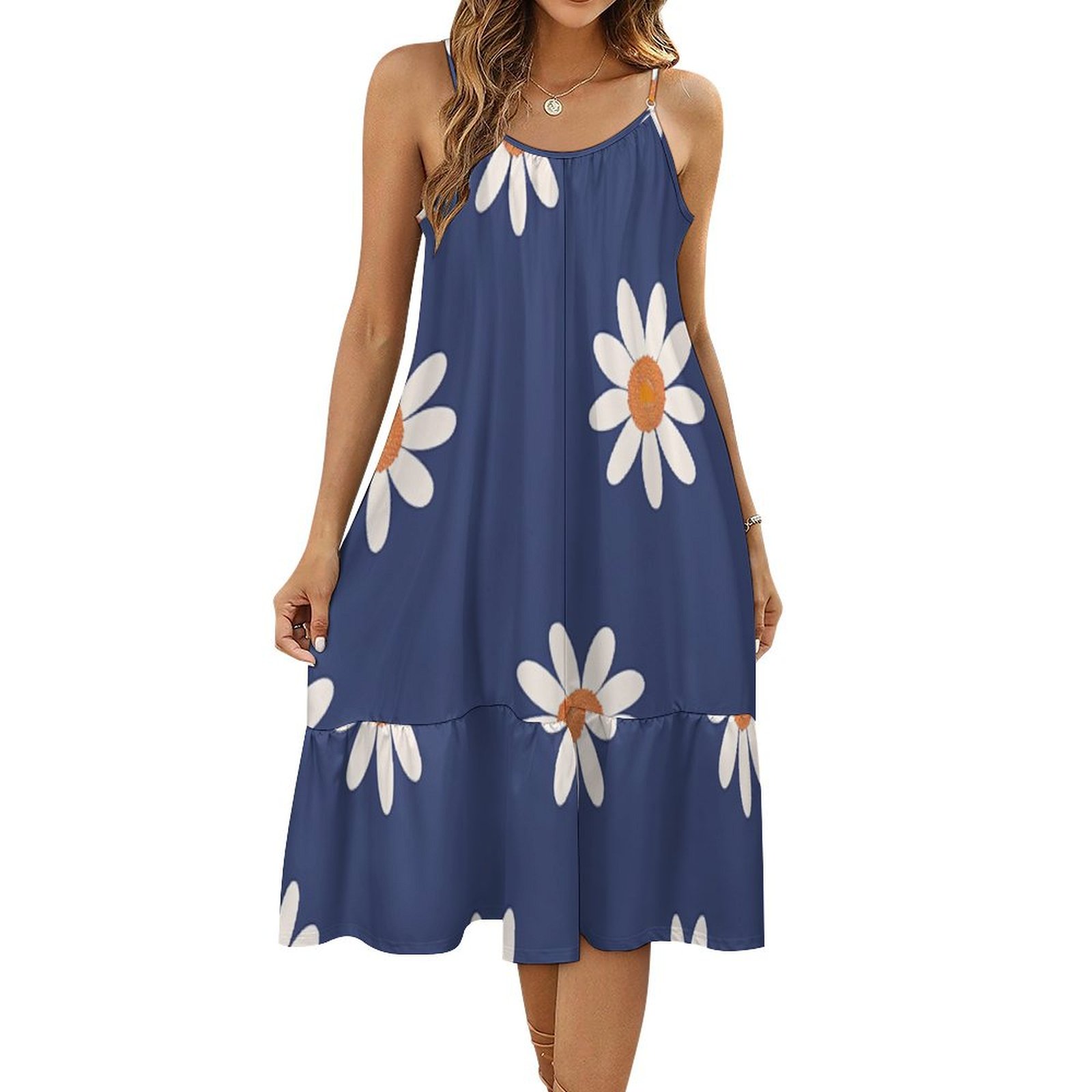 HANSHBDB Marshmallow Daisy Pattern 04 Women's Maxi Summer Dress
