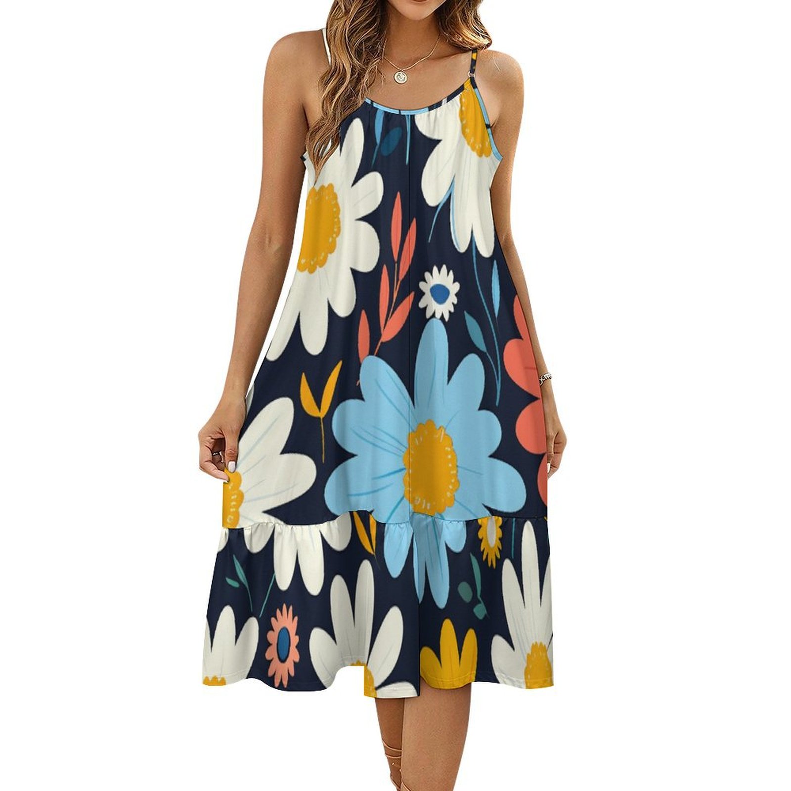 HANSHBDB Marshmallow Daisy Pattern 29 Women's Maxi Summer Dress