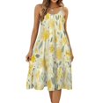 HANSHBDB Pastel Yellow Ditsy984 Women's Maxi Summer Dress , Loose