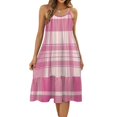 HANSHBDB Pink Tattersall Motif 606 Women's Maxi Summer Dress , Loose