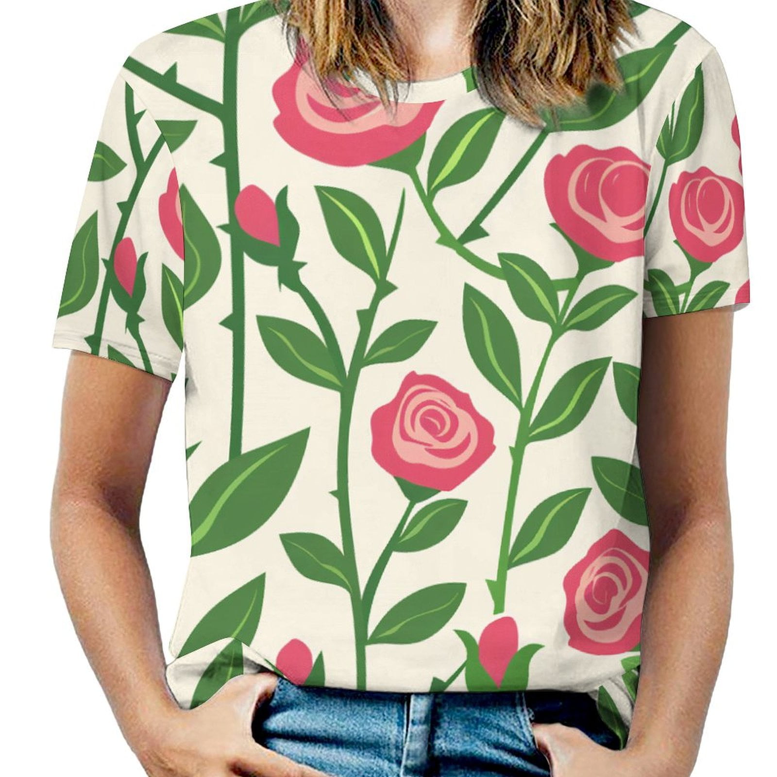 DNAGSBBSN Rose Motifs Art675 Full Print Graphic T Shirts, Short Sleeve