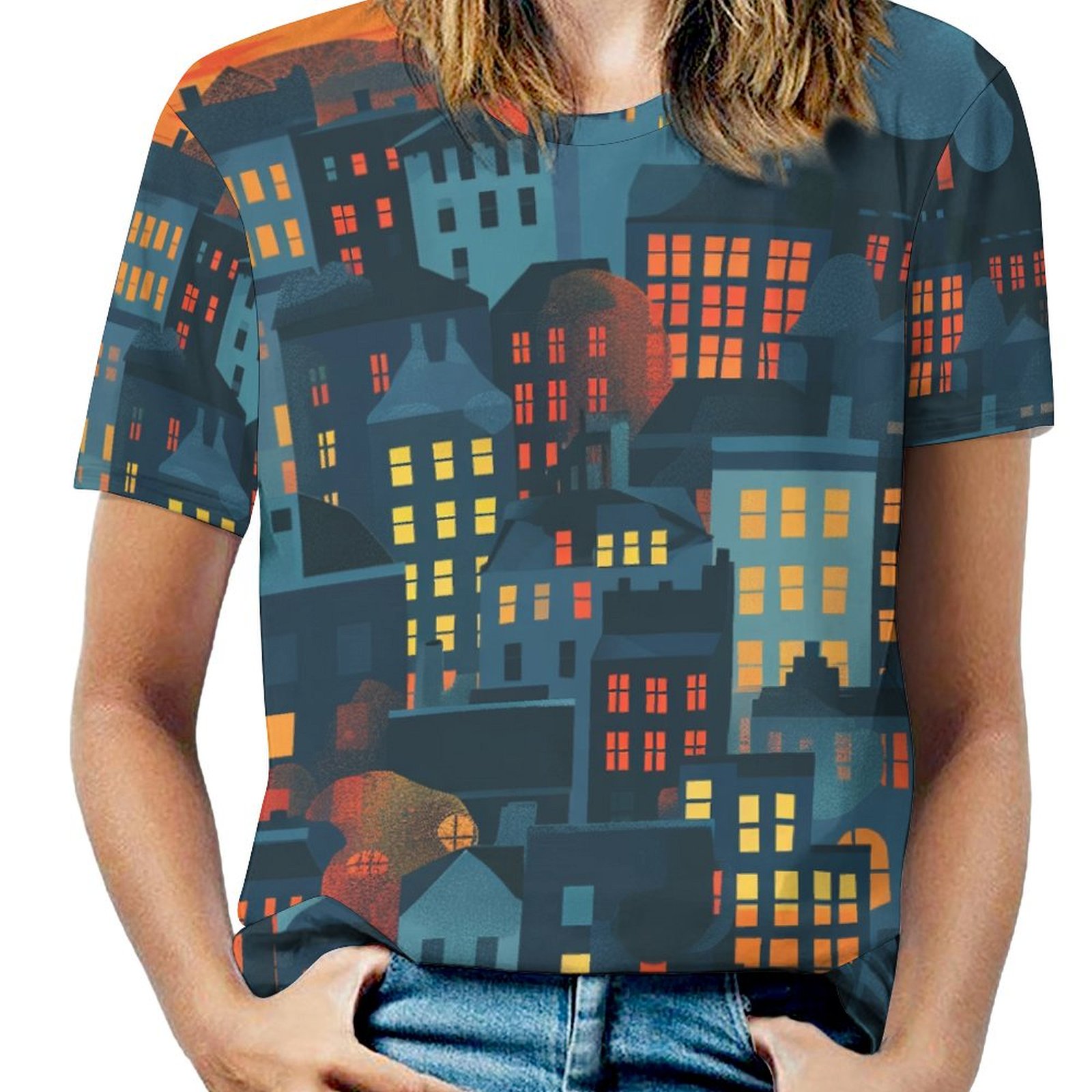 DNAGSBBSN Sunset Cityscape Scene 71 Full Print Graphic T Shirts