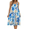 HANSHBDB Vibrant Blue Flowers 654 Women's Maxi Summer Dress , Loose