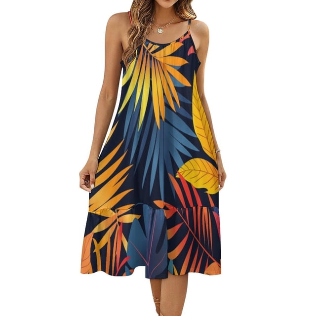 HANSHBDB Whimsical Tropical Leaves218 Women's Maxi Summer Dress