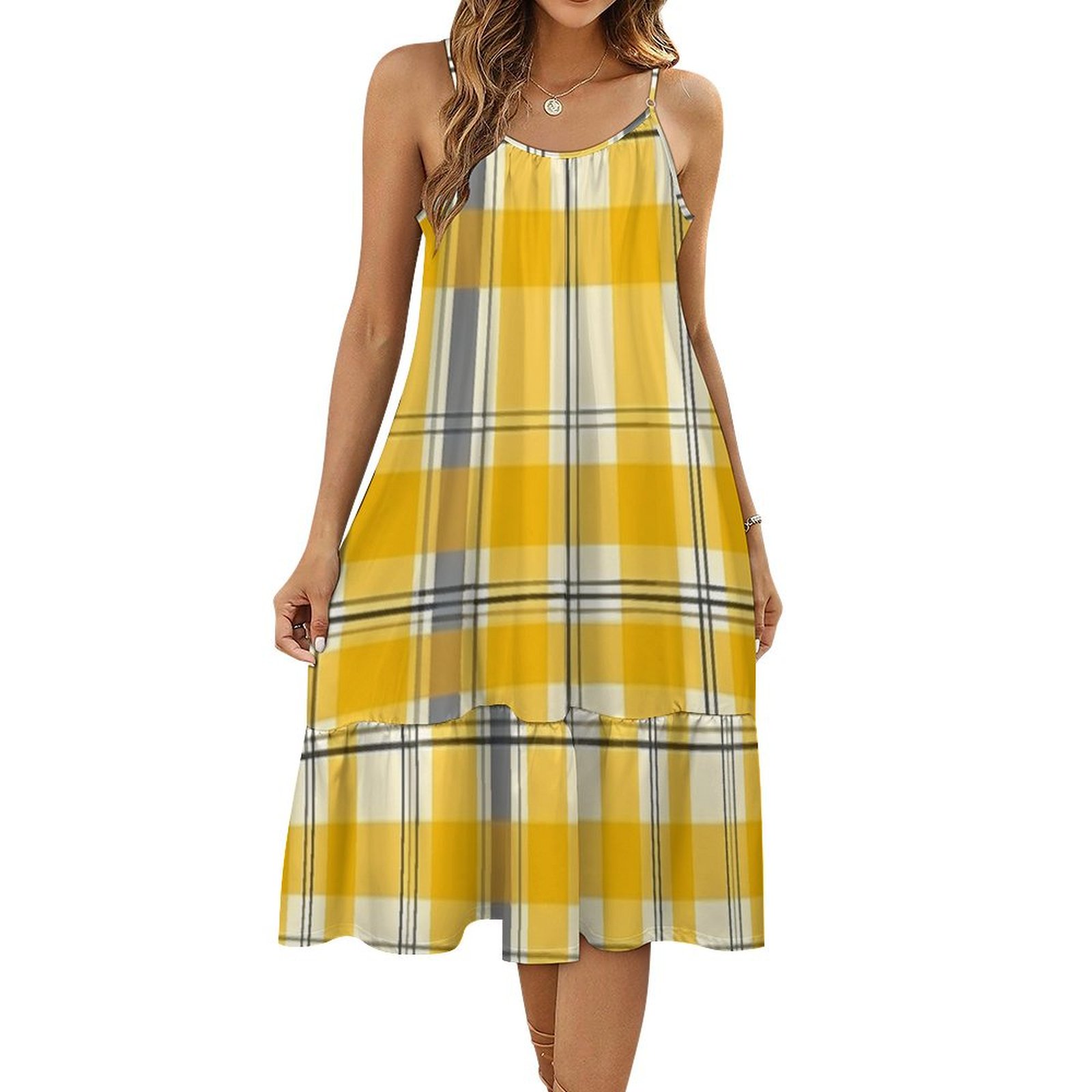 DNAGSBBSN Yellow Tattersall Checks 977 Women's Maxi Summer Dress