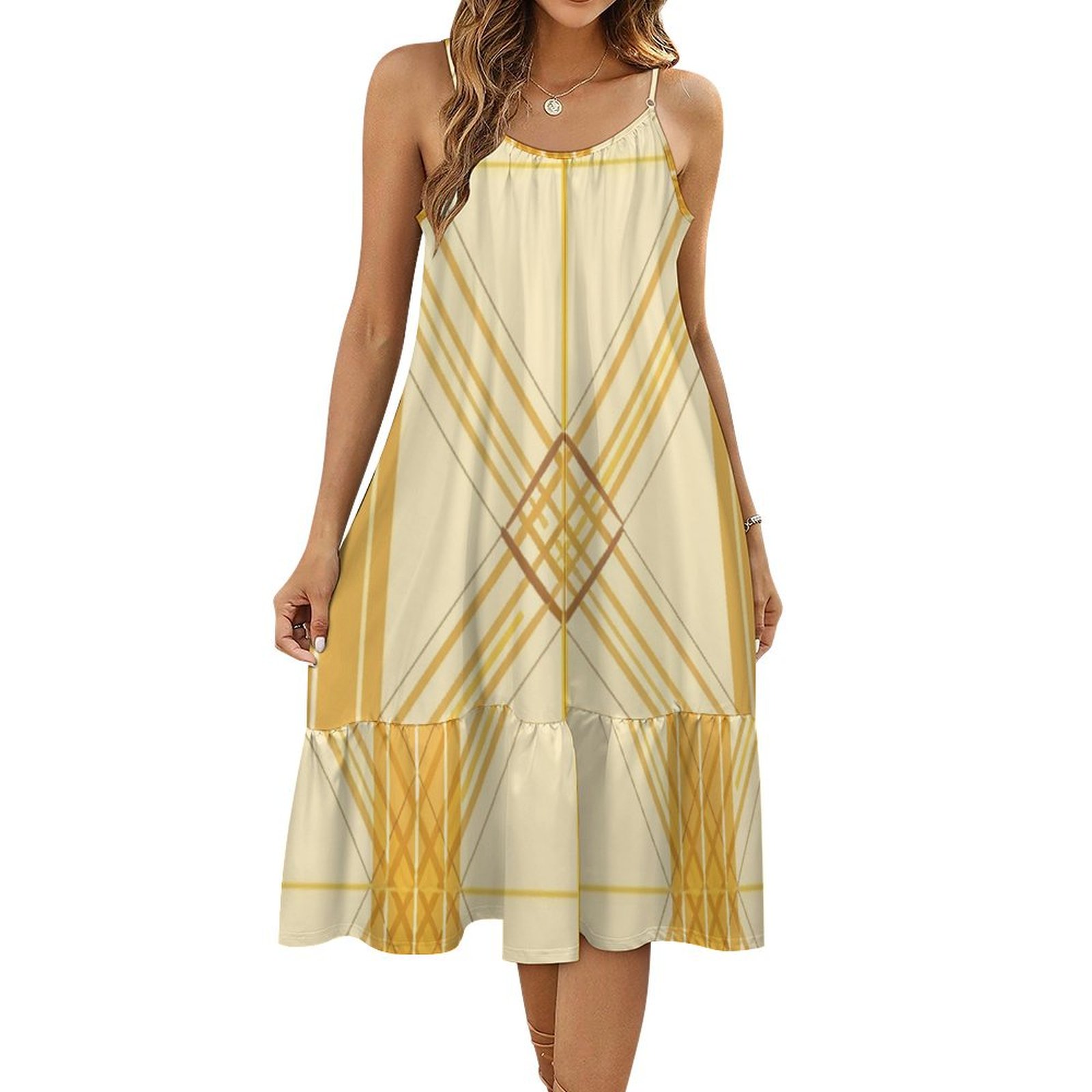 HANSHBDB Yellow Tattersall Pattern 1013 Women's Maxi Summer Dress
