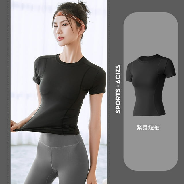 DNAKEN Women Workout Shirts Short Sleeve Athletic Compression Dry Fit ...