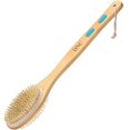 thumbnail image 1 of DNC Shower Brush with Soft and Stiff Bristles,for Exfoliating Skin and Soft Scrub,Double-sided Brush Head for Wet bath or Dry body Brushing,17" Long Wooden Handle back scrubber, 1 of 3