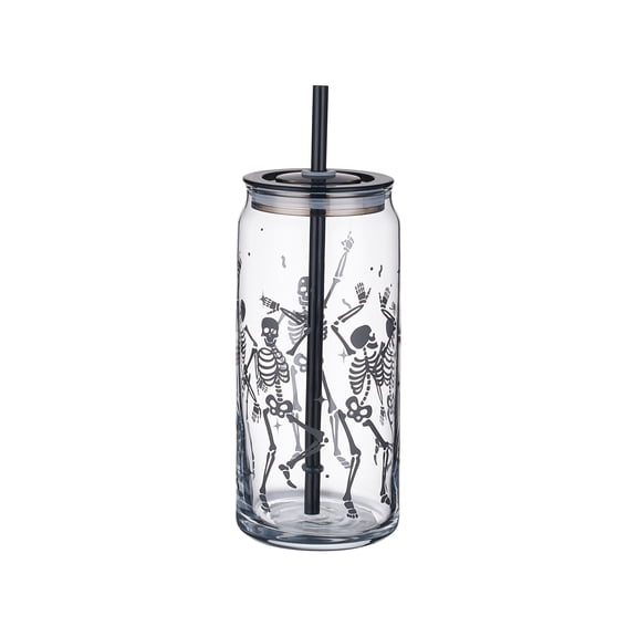 Way to Celebrate Halloween Dancing Skeleton Glass Can Sipper Tumbler, 20 oz