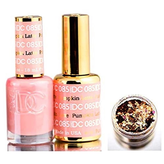 DND DC Neutrals GEL POLISH DUO, Gel Lacquer 0.5 oz + Matching Nail Polish Color 0.5 oz, Daisy Nails (with bonus side Glitter) Made in USA (Pumpkin Latte (085))