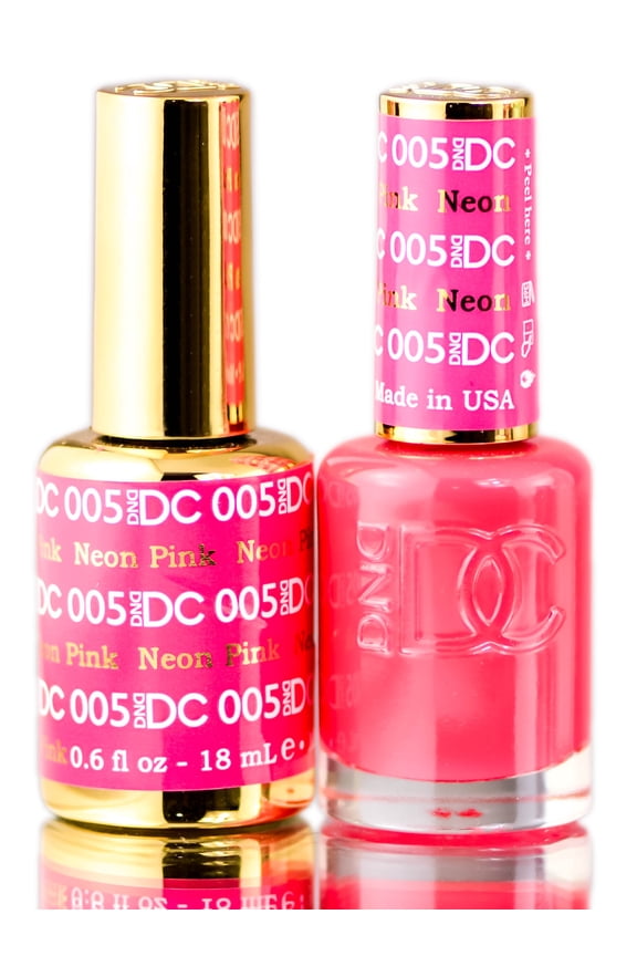 DND DC Pinks GEL POLISH DUO, Gel Lacquer 0.5 oz + Matching Nail Polish Color 0.5 oz, Daisy Nails - Neon Pink (005)