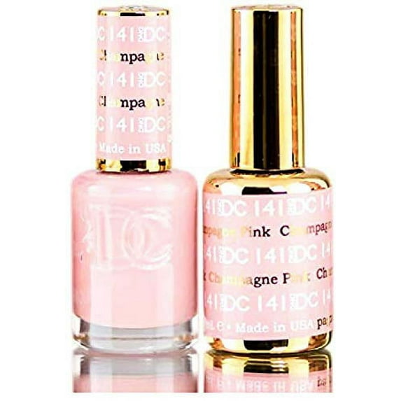 DND DC Pinks GEL POLISH DUO, Gel Lacquer 0.5 oz + Matching Nail Polish Color 0.5 oz, Daisy Nails (with bonus side Glitter) Made in USA (Champagne Pink (141))