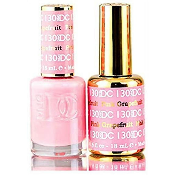 DND DC Pinks GEL POLISH DUO, Gel Lacquer 0.5 oz + Matching Nail Polish Color 0.5 oz, Daisy Nails (with bonus side Glitter) Made in USA (Pink Grapefruit (130))