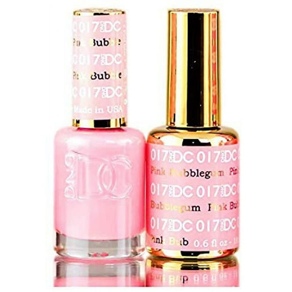 DND DC Pinks GEL POLISH DUO, Gel Lacquer 0.5 oz + Matching Nail Polish Color 0.5 oz, Daisy Nails (with bonus side Glitter) Made in USA (Pink Bubblegum (017))