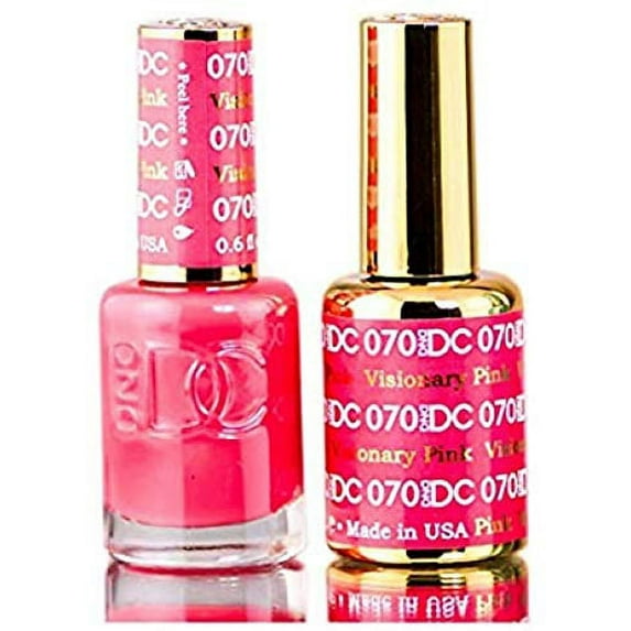 DND DC Pinks GEL POLISH DUO, Gel Lacquer 0.5 oz + Matching Nail Polish Color 0.5 oz, Daisy Nails (with bonus side Glitter) Made in USA (Visionary Pink (070))