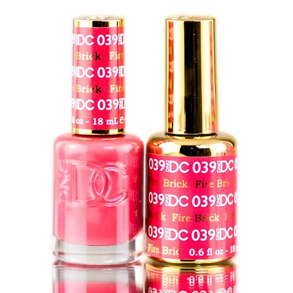 DND DC Reds GEL POLISH DUO, Gel Lacquer 0.5 oz + Matching Nail Polish Color 0.5 oz, Daisy Nails - Fire Brick (039)