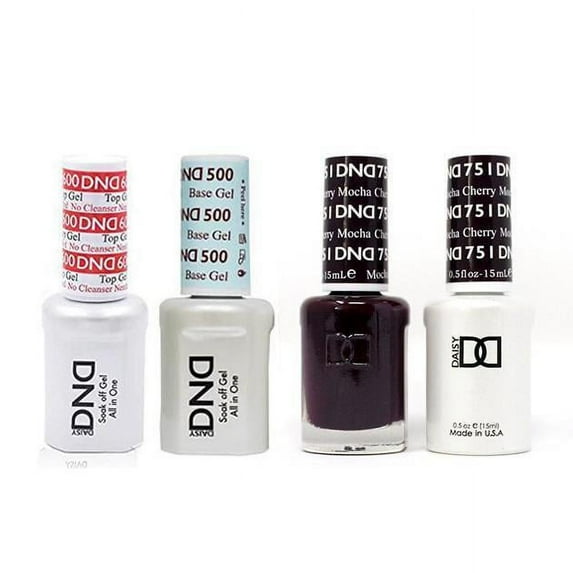 DND Daisy Nail Design Gel Polish 4ct Combo - Base, No Cleanse Top Coat, Gel, & Lacquer - Cherry Mocha 751