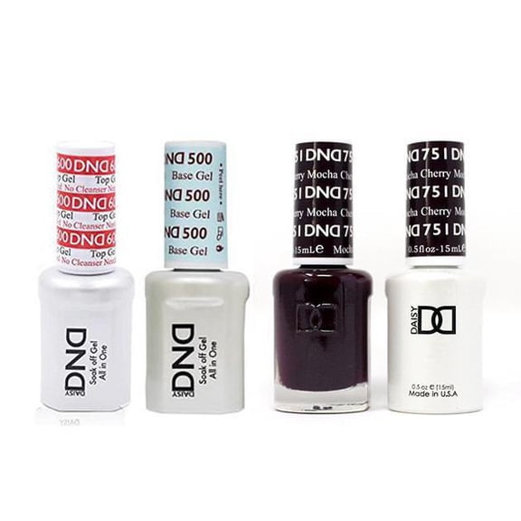 DND Daisy Nail Design Gel Polish 4ct Combo - Base, No Cleanse Top Coat, Gel, & Lacquer - Cherry Mocha 751