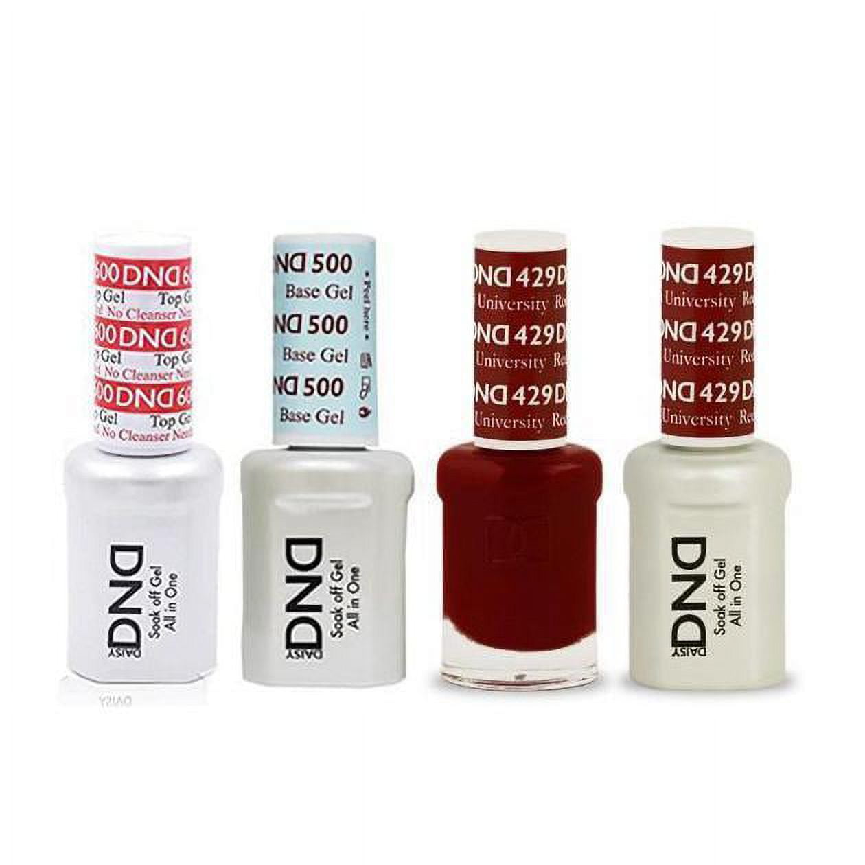 DND Daisy Nail Design Gel Polish 4ct Combo - Base, No Cleanse Top, Gel, & Lacquer - Boston University Red 429