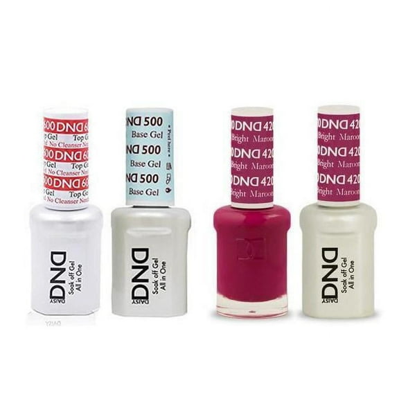 DND Daisy Nail Design Gel Polish 4ct Combo - Base, No Cleanse Top, Gel, & Lacquer - Bright Maroon 420