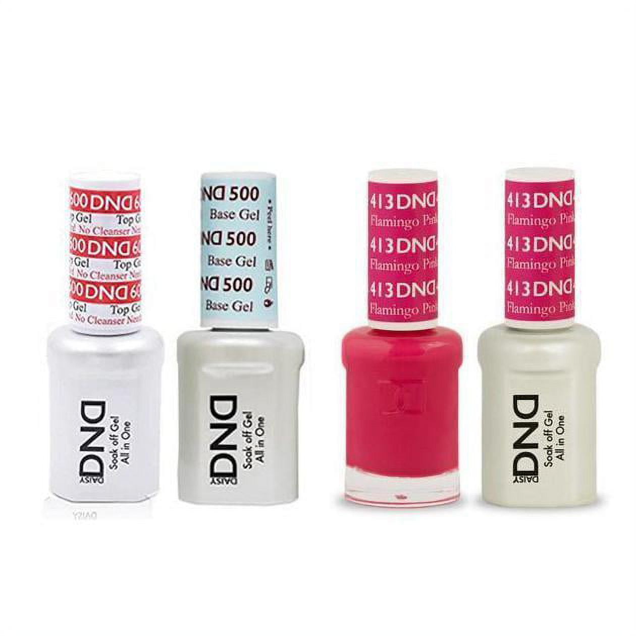 DND Daisy Nail Design Gel Polish 4ct Combo - Base, No Cleanse Top, Gel, & Lacquer - Flamingo Pink 413