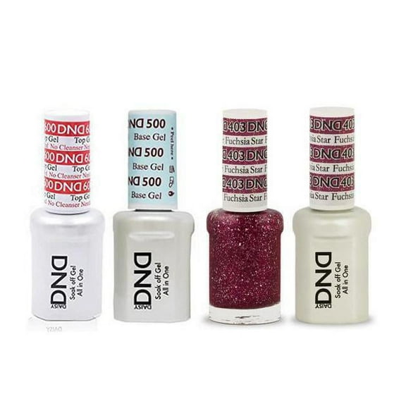 DND Daisy Nail Design Gel Polish 4ct Combo - Base, No Cleanse Top, Gel, & Lacquer - Fuchsia Star 403