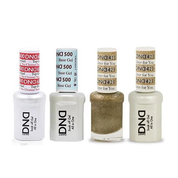 DND Daisy Nail Design Gel Polish 4ct Combo - Base, No Cleanse Top, Gel, & Lacquer - Glitter for You 423