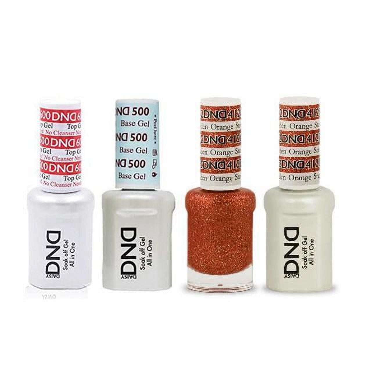 DND Daisy Nail Design Gel Polish 4ct Combo - Base, No Cleanse Top, Gel, & Lacquer - Golden Orange Star 412