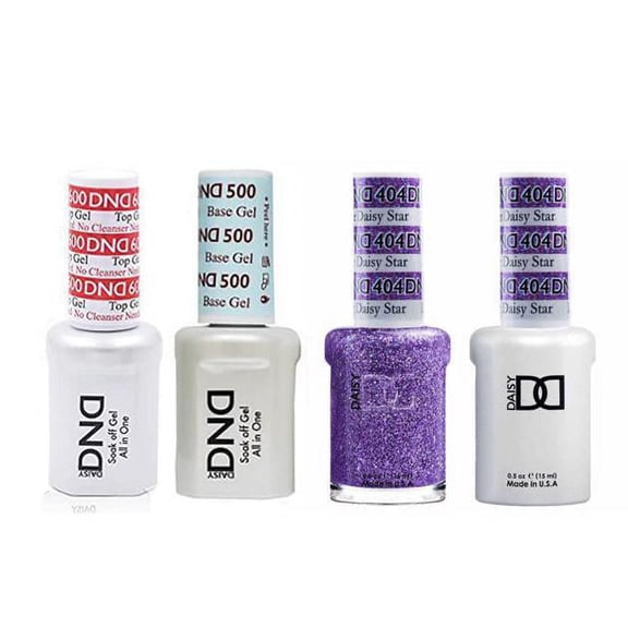 DND Daisy Nail Design Gel Polish 4ct Combo - Base, No Cleanse Top, Gel, & Lacquer - Lavendar Daisy Star 404