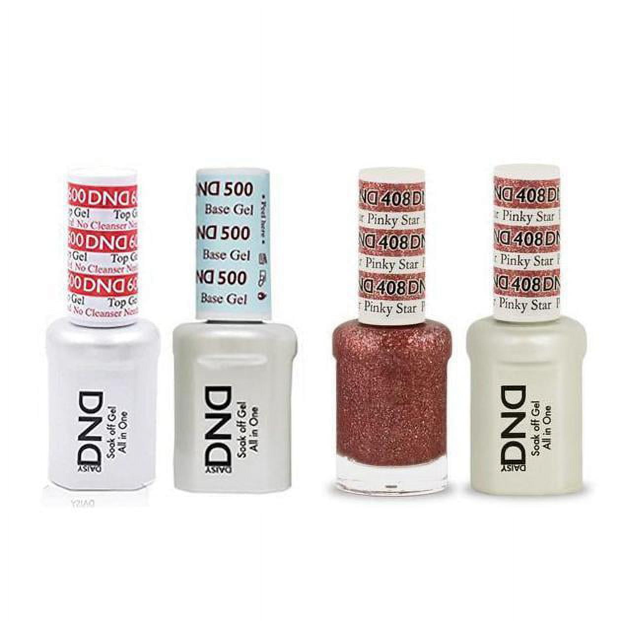 DND Daisy Nail Design Gel Polish 4ct Combo - Base, No Cleanse Top, Gel, & Lacquer - Pinky Star 408
