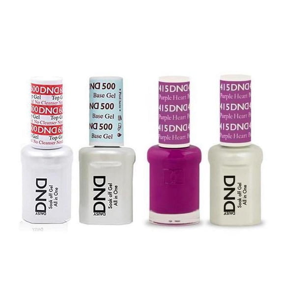 DND Daisy Nail Design Gel Polish 4ct Combo - Base, No Cleanse Top, Gel, & Lacquer - Purple Heart 415