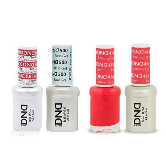 DND Daisy Nail Design Gel Polish 4ct Combo - Base, No Cleanse Top, Gel, & Lacquer - Summer Hot Pink 414