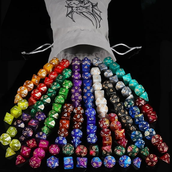 CiaraQ DND Dice Sets - 20 X 7 Polyhedral Dice (140pcs) with a Large Drawstring Bag Great for Dungeons and Dragons, Role Playing Table Game