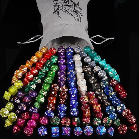 CiaraQ DND Dice Set - 20 x 7 (140pcs) Polyhedral Dice for Dungeons and Dragons D&D RPG MTG Role Playing Table Games, with a Large Flannel Bag