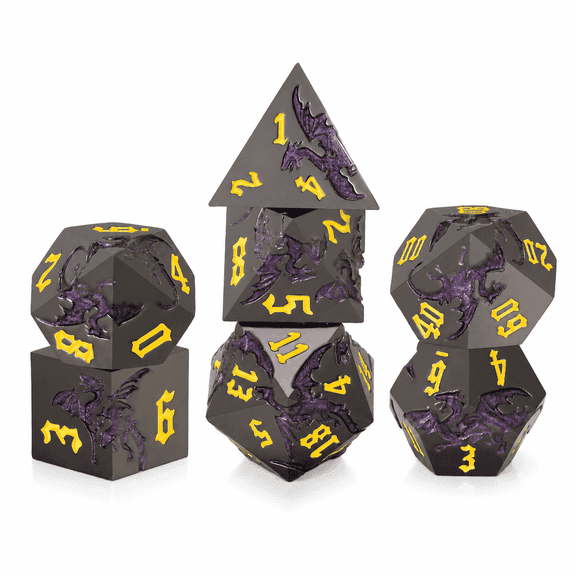 DND Dice Set Dragon Purple Polyhedral Metal RPG 7 Piece