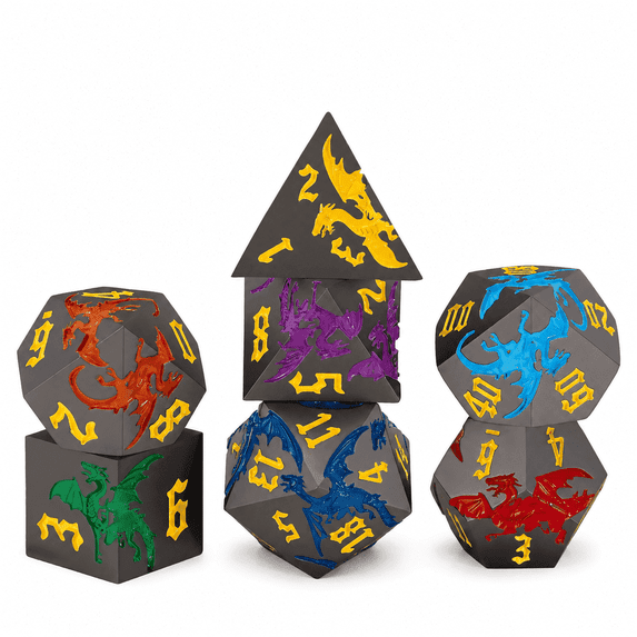 DND Dice Set Dragon Multicolor Polyhedral Metal RPG 7 Pcs